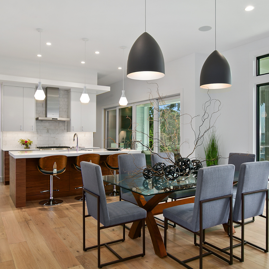 dining room with varies types of lights that can be installed by Pittsburgh electrician